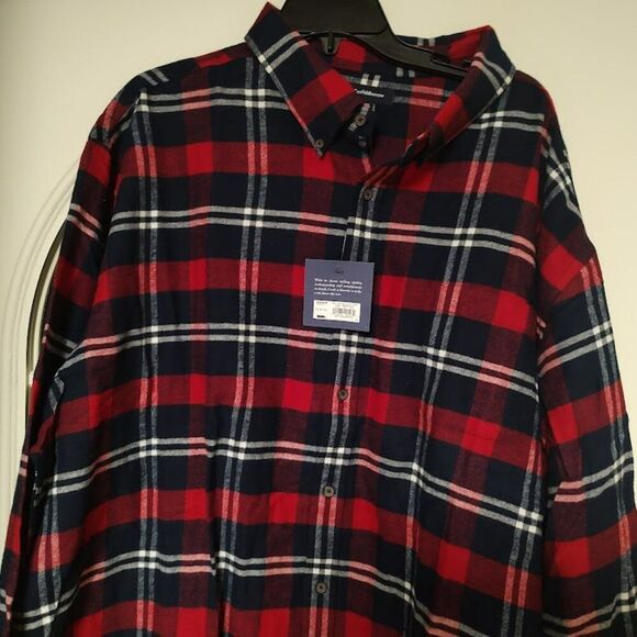 New Croft & Barrow Red Blue Plaid Long Sleeve Button Down Flannel Men's 3XL Tall - Picture 2 of 2